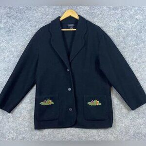 Limited London Paris New York 100% Wool Cardigan‎ Sweater Size S Black Lagenlook